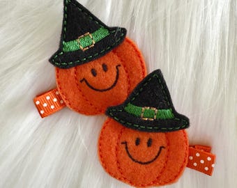 Halloween witch pumpkin pigtail hair clips, hair accessories, felt hair clip, baby barrettes,