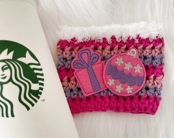 Christmas ornament, coffee cup cozy, planner accessories, crochet cup cozy, reusable hot or cold cup, reusable cup sleeve