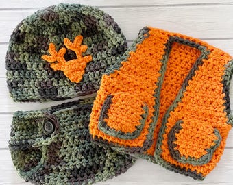 Baby camo hat, deer hunter outfit, newborn photo prop, woodland nursey