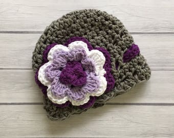 Crochet  baby hat, newborn baby hat, purple baby hat, baby shower gift, newborn photo prop, baby girl hat, knit baby hat, newborn girl hat