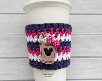 Crochet coffee cozy, reusable cup sleeve for hot or cold cups