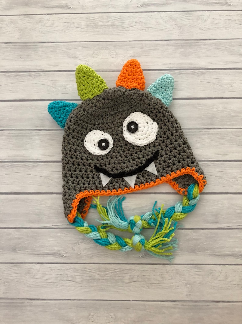 Monster hat, crochet monster hat, baby hat, Halloween hat, Halloween, monster costume, baby boy hat, monster beanie, toddler monster hat image 1