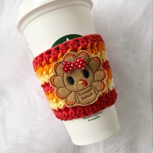 Thanksgiving turkey crochet coffee cup cozy, reusable cup sleeve