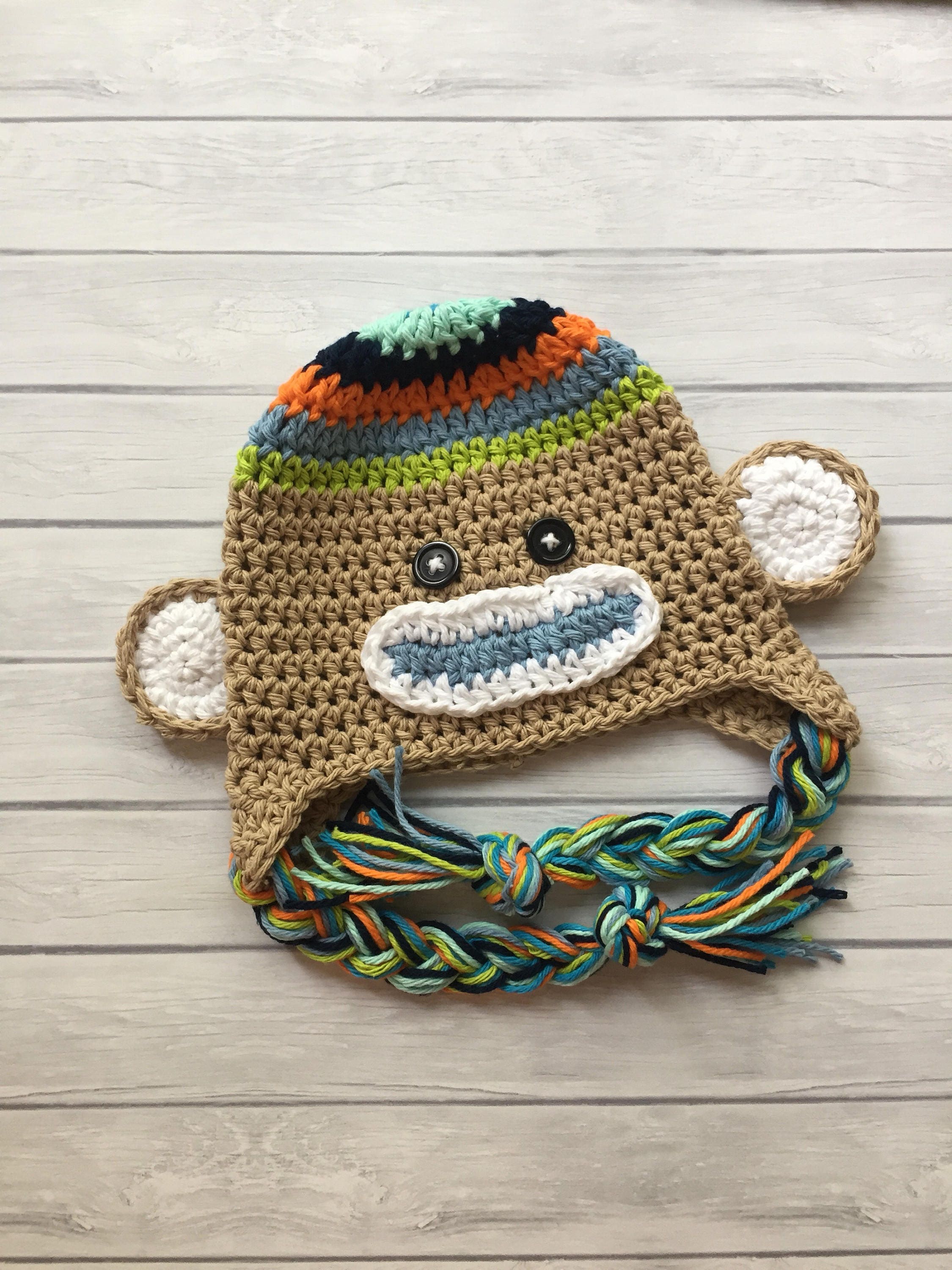 Sock monkey hat crochet sock monkey hat newborn sock monkey Etsy