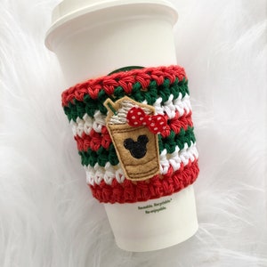 Christmas coffee cozy, coffee sleeve, cup cozy, coffee cup cozy, crochet cup cozy, drink cozy, reusable cup sleeve, colorful coffee cozy