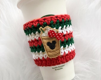 Christmas coffee cozy, coffee sleeve, cup cozy, coffee cup cozy, crochet cup cozy, drink cozy, reusable cup sleeve, colorful coffee cozy