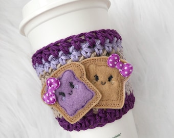 Best friends cup cozy, coffee sleeve, reusable coffee cozy, peanut butter and jelly