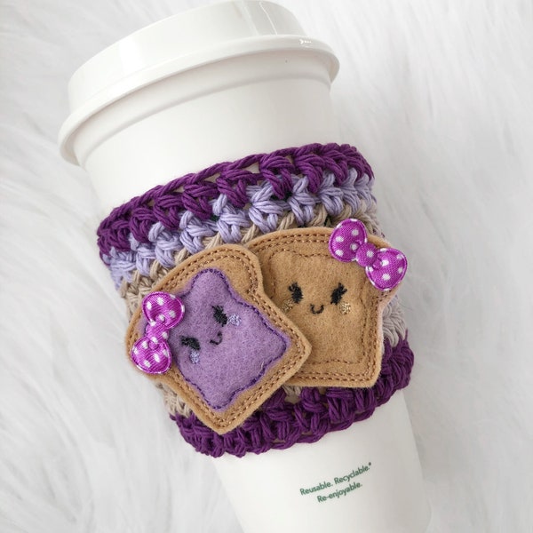 Best friends cup cozy, coffee sleeve, reusable coffee cozy, peanut butter and jelly