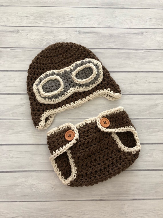 Aviator hat and diaper cover, baby pilots hat with goggles, newborn photo prop, aviation nursery