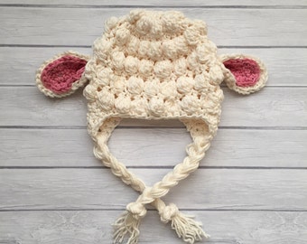 Crochet lamb hat, newborn photo prop, Easter gift