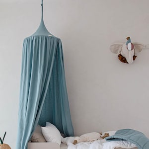 Dusty Teal Linen Canopy: Handmade Boho Nursery Decor