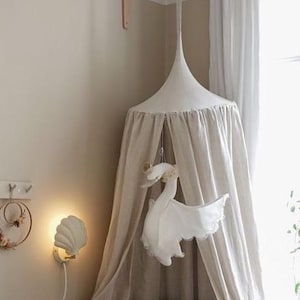 Natural Linen Kids Canopy: Beige Nursery Decor, Boho Play Tent