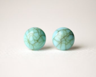 Turquoise Blue Cracked Marble Studs - Faux Stone Earrings BUY 2 GET 1 FREE