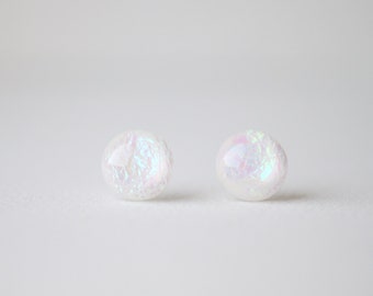 Opal White Pearl Shimmering Stud Earrings
