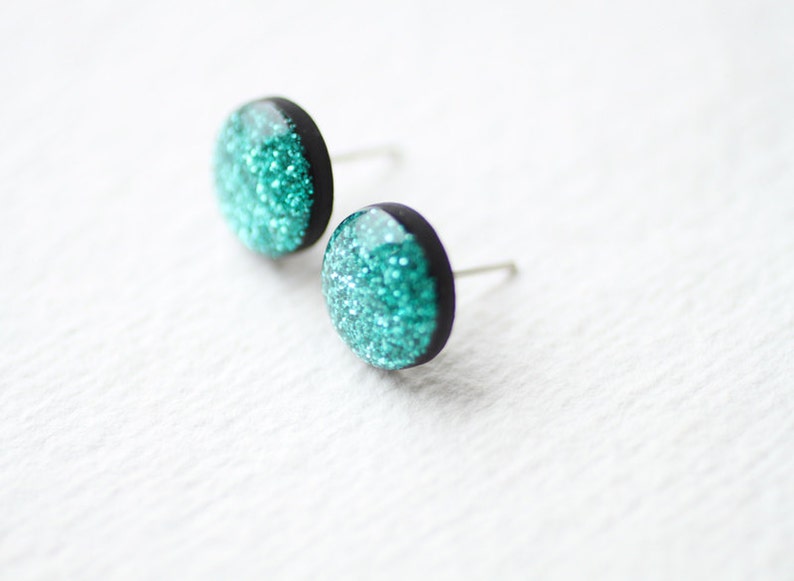 Sea Green Sparkles Glitter Stud Earrings Sparkle Earrings Etsy