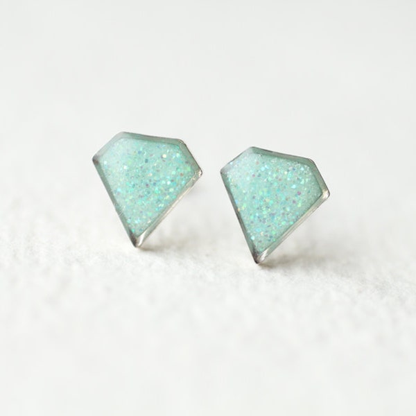 Mint Diamond Shape Shimmering Stud Earrings - Geometric glitter jewelry BUY 2 GET 1 FREE