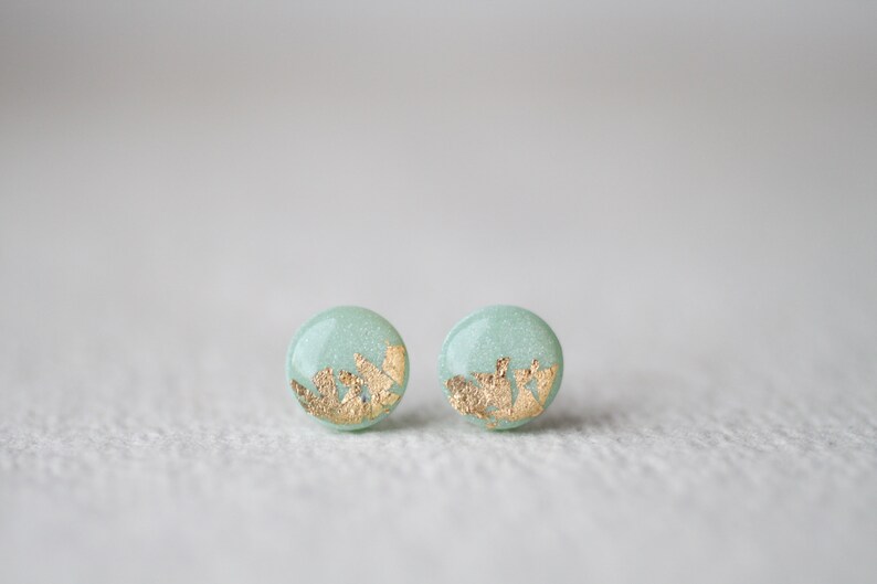 Mint Green and Gold Foil Stud Earrings BUY 2 GET 1 FREE Etsy