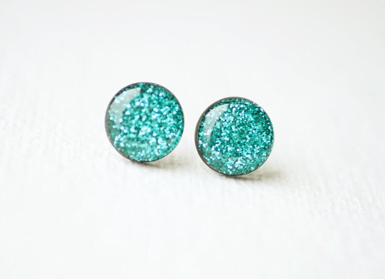 Sea Green Sparkles Glitter Stud Earrings Sparkle Earrings Etsy
