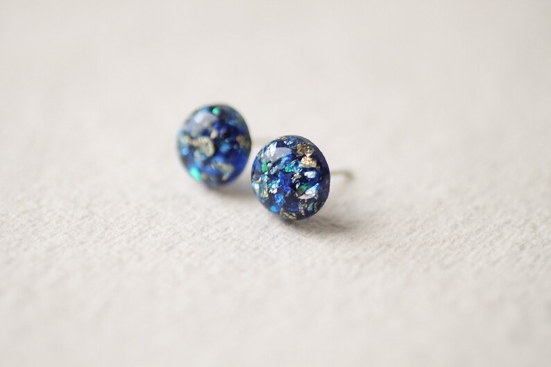 Blue Multicolor Foil Flakes Shimmering Stud Earrings | Etsy