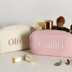 Personalized embroidered makeup bag,Travel lettered cosmetic Bag,Custom name corduroy makeup bag,Bridesmaid gift,Bachelorette party gift