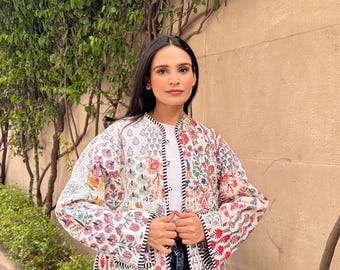Indian Boho Quilted Cotton Jacket: Short Patchwork Jacket
