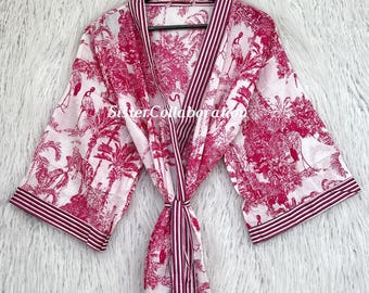Indian Cotton Kimono Dressing Gown: Floral Summer Wear Robe