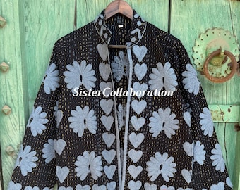 New Indian Suzani Embroidery Jacket: Women's Wear Cotton Coat