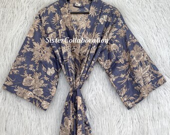 Cotton Kimono Robe Dressing Gown: Bridesmaid Robe, Summer Nightwear