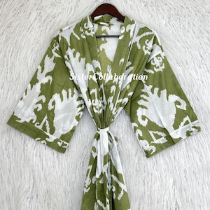 Summer Floral Cotton Kimono Robe: Indian Boho Loungewear, Dressing Gown