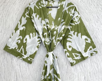 Summer Floral Cotton Kimono Robe: Indian Boho Loungewear, Dressing Gown
