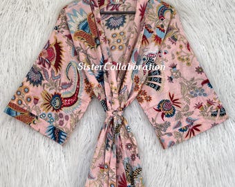 Women's Cotton Kimono Dressing Gown: Indian Beach Cover Up