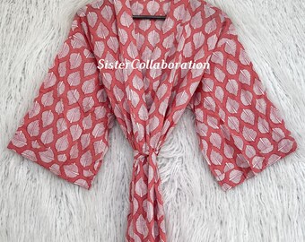 Hand-Printed Organic Cotton Kimono: Boho Japanese Style Robe