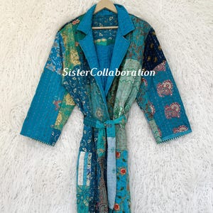 Katoenen Indiase kimono met patchwork: lange boho-winterjas