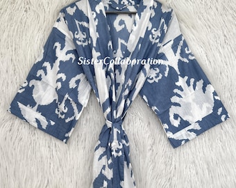 Women's Soft Cotton Wrap Robe:  Lightweight Floral Print Dressing Gown