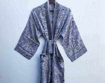 Quimono de crepe de seda para resort: Robe de seda fluida feita à mão para mulheres nº 45