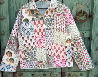 Patchwork Cotton Quilted Jacket: India Reversible Boho Coat