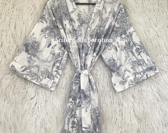 Handmade Animal Print Soft Kimono: Night Wear Cotton Robe