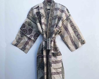Vintage Silk Sari Kimono Robe: Recycled Indian Silk Fabric Dress # 50