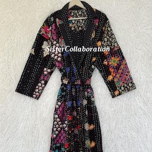 Czarna, ręcznie robiona szata Khambadiya: kurtka z bawełny w stylu boho patchwork