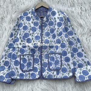 Floral Cotton Quilted Indian Jacket: Bohemian Short Coat