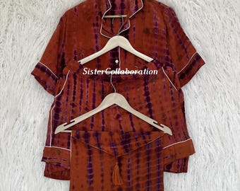 Tie Dye Crepe Silk Pajama Set: Recycled Crepe Short Pj with Pouch