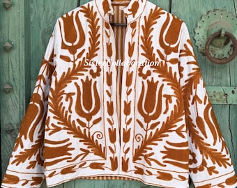 Hand Embroidered Suzani Jacket: Bohemian Indian Coat