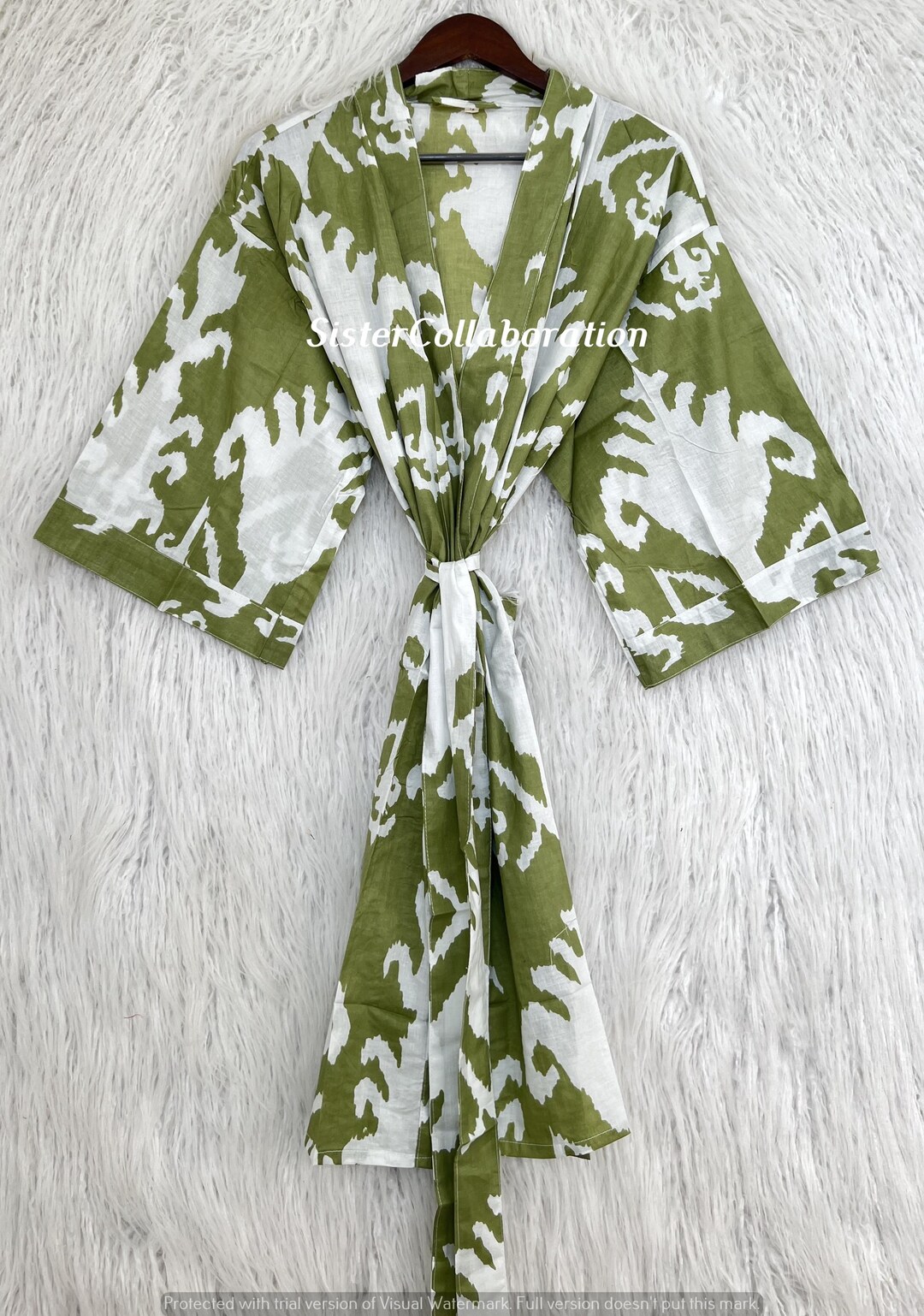 Bmo Robe Summer Floral Cotton Kimono Robe: Indian Boho Loungewear, Dressing Gown ...