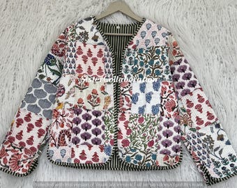 Handmade Quilted Patchwork Cotton Jacket: Colorful Indian Women's Jacket