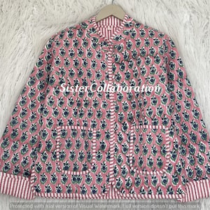 Block Print Cotton Quilted Jacket:  Bohemian Style Jacket for women