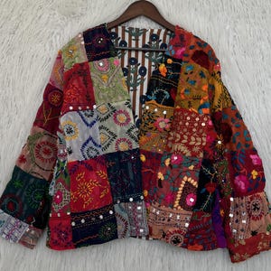 Phulkari Stickerei Damen Jacke: Boho Festival Party Kurzmantel # 04