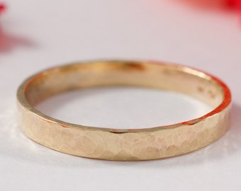 9ct Yellow Gold Hammered Wedding Band: Recycled Gold