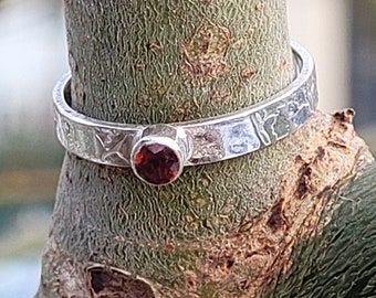 Delicate Garnet Ring: A recycled sterling silver ring with a 2.5mm faceted stone of your choice