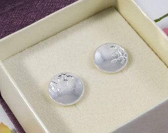 Silver Oak Leaf earrings: Eco Silver discs with an oak leaf texture.