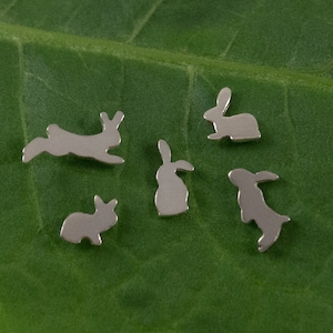 Silver Rabbit earrings: A set of 5 Bunny shaped recycled sterling silver earrings.
